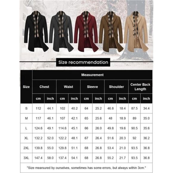 Men's Wool Blend Coat with Detachable Plaid Scarfs Coffee - Picture 6 of 6